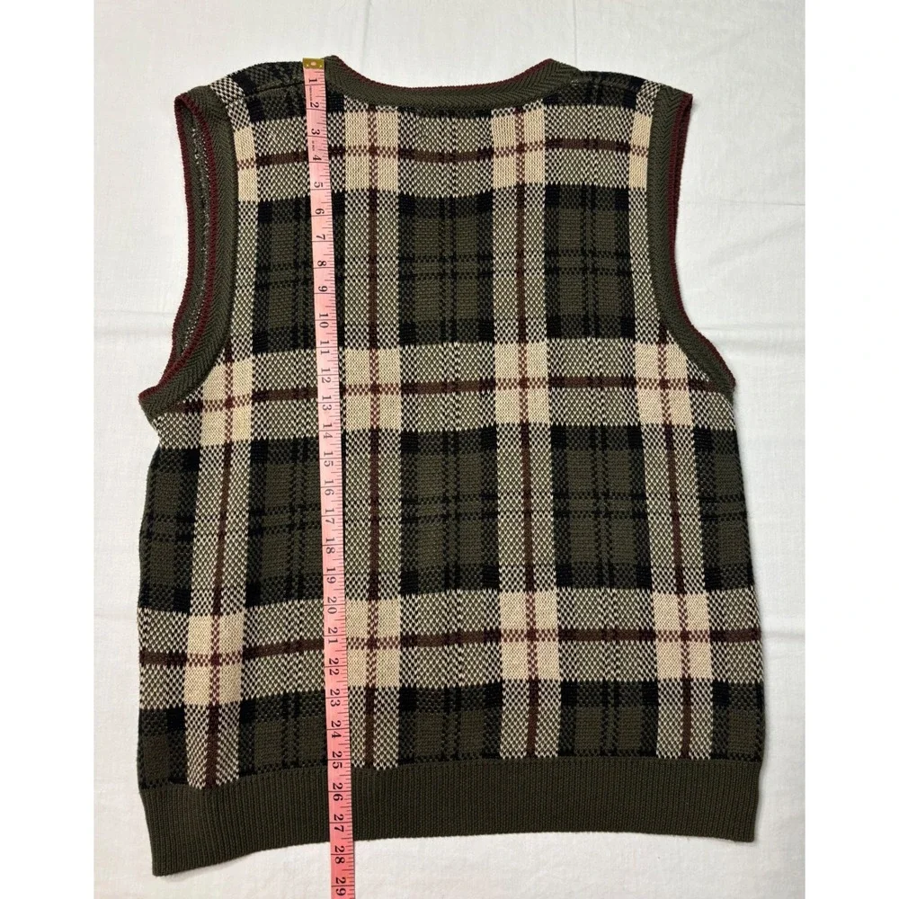 New River Co Vintage Plaid Sweater Vest Mens Large Green Knit Cotton Blend